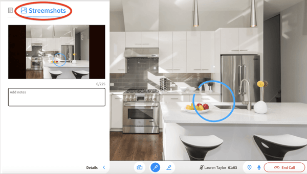 Add notes to your Streemshots during the call